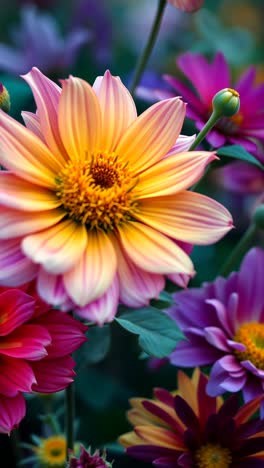 close-up of colorful dahlias