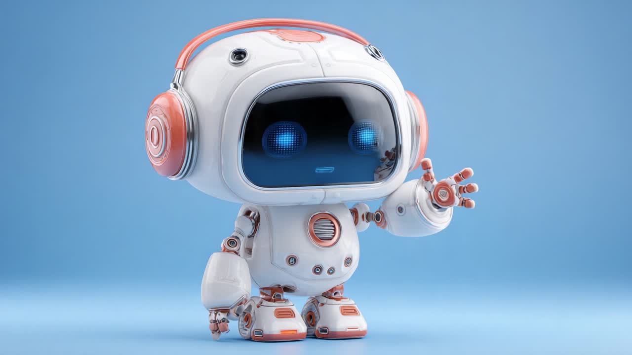 Affascinante personaggio robot dal design futuristico, ideale per animazioni e contenuti digitali, che mostra caratteristiche espressive e una personalità giocosa in due fotogrammi.