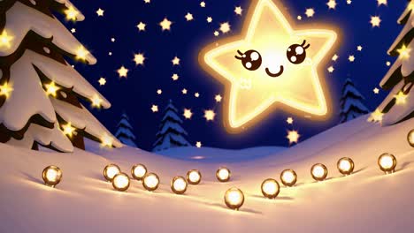 una estrella linda en una escena navideña nevada