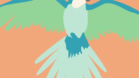 animación de un pájaro verde volando sobre un fondo naranja