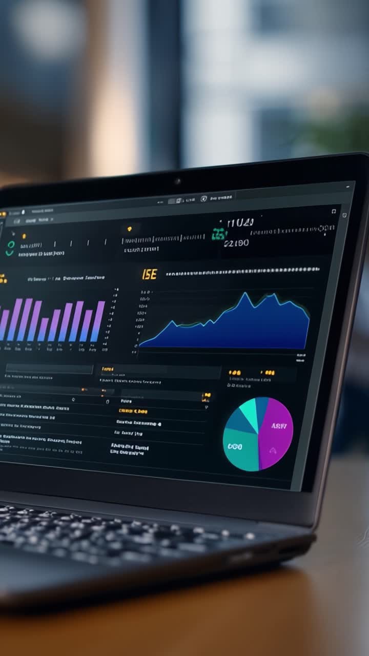 Data Analysis Dashboard Displaying Financial Metrics, Performance Charts, and Statistical Insights for Business Intelligence in a Modern Workspace Environment
