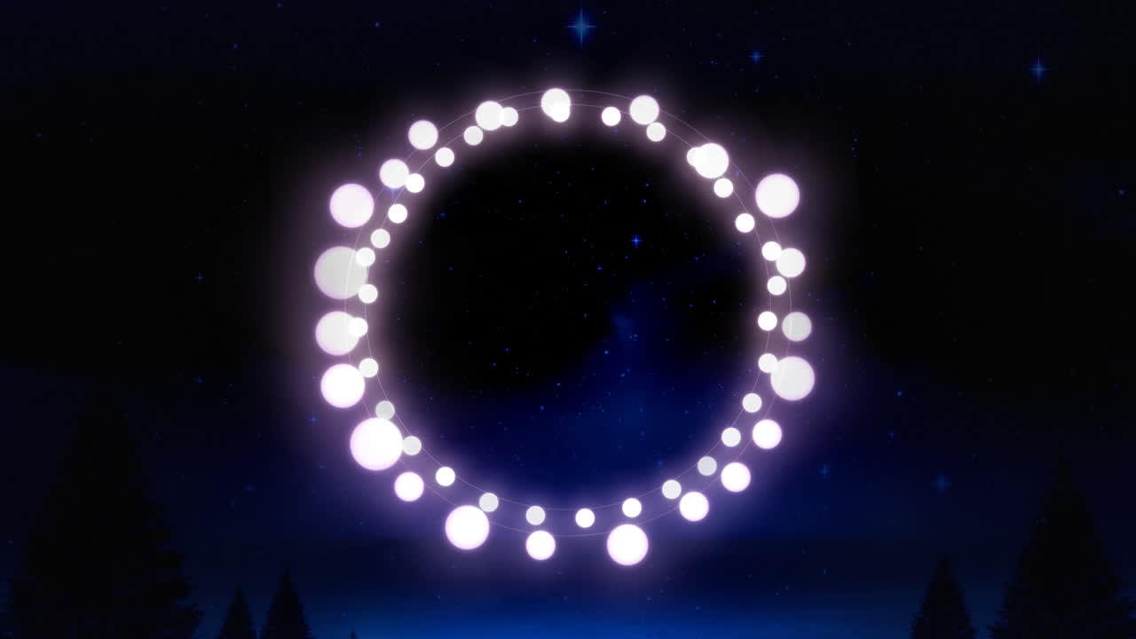 animación de marco de luz de hadas con espacio de copia sobre abetos y paisajes de invierno