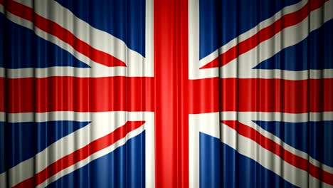 uk flag. 3d animation of opening and closing curtains with flag. 4k