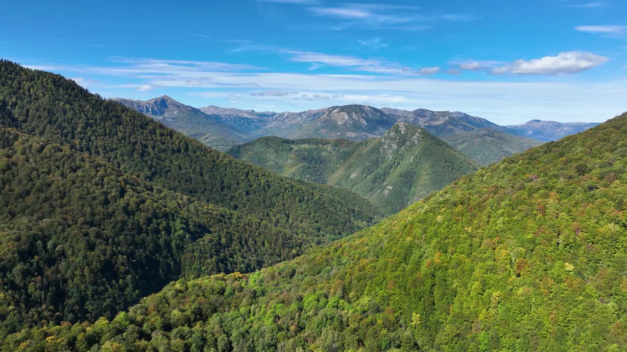 Aerial view of green mountain landscape at Biogradska Gora forest, national park in Montenegro