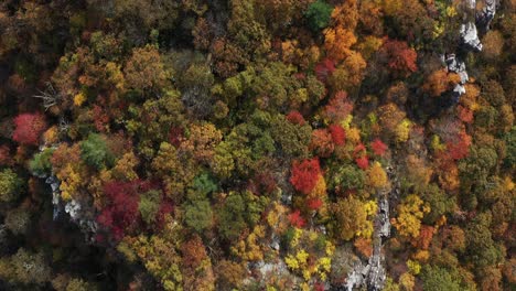 A-bird's-eye-view-of-a-rock-formation-on-Great-North-Mountain,-the-border-between-Virginia-and-West-Virginia-in-the-autumn