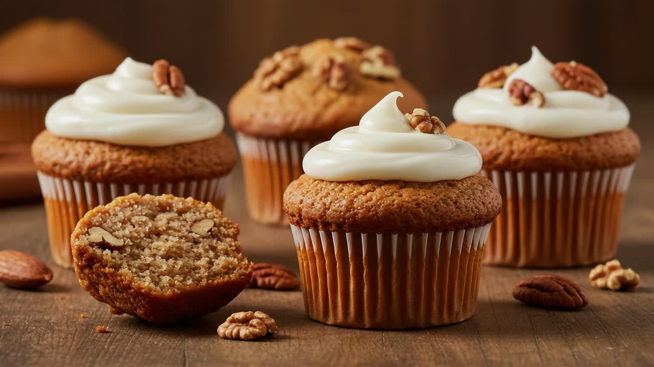 Deliziosi cupcake alle noci e noci pecan con glassa cremosa