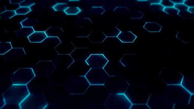 Blue hexagons pattern. Closeup camera view. Seamless loop.