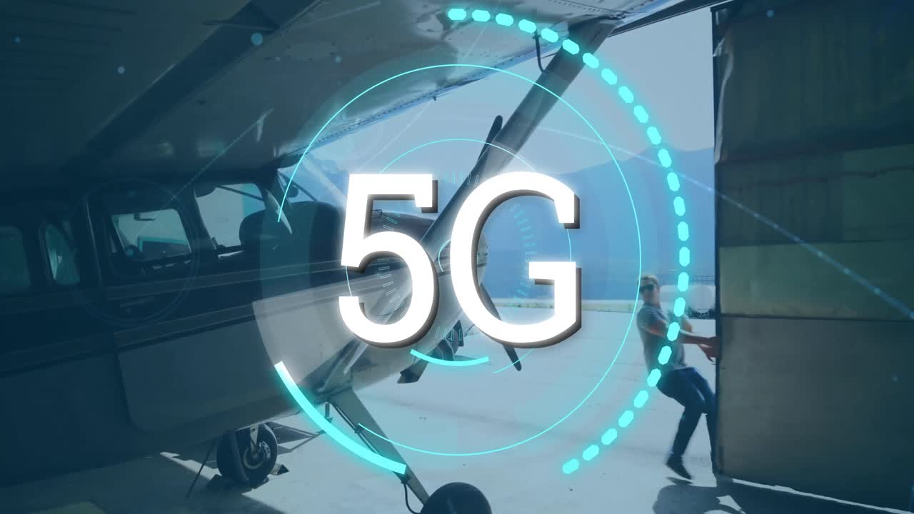 vídeo de la interfaz digital y texto 5g sobre el plano