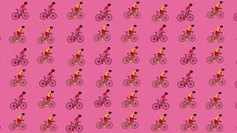 african american cyclists are riding bicycles on the pink background.cartoon animation, flat design, loop 4k