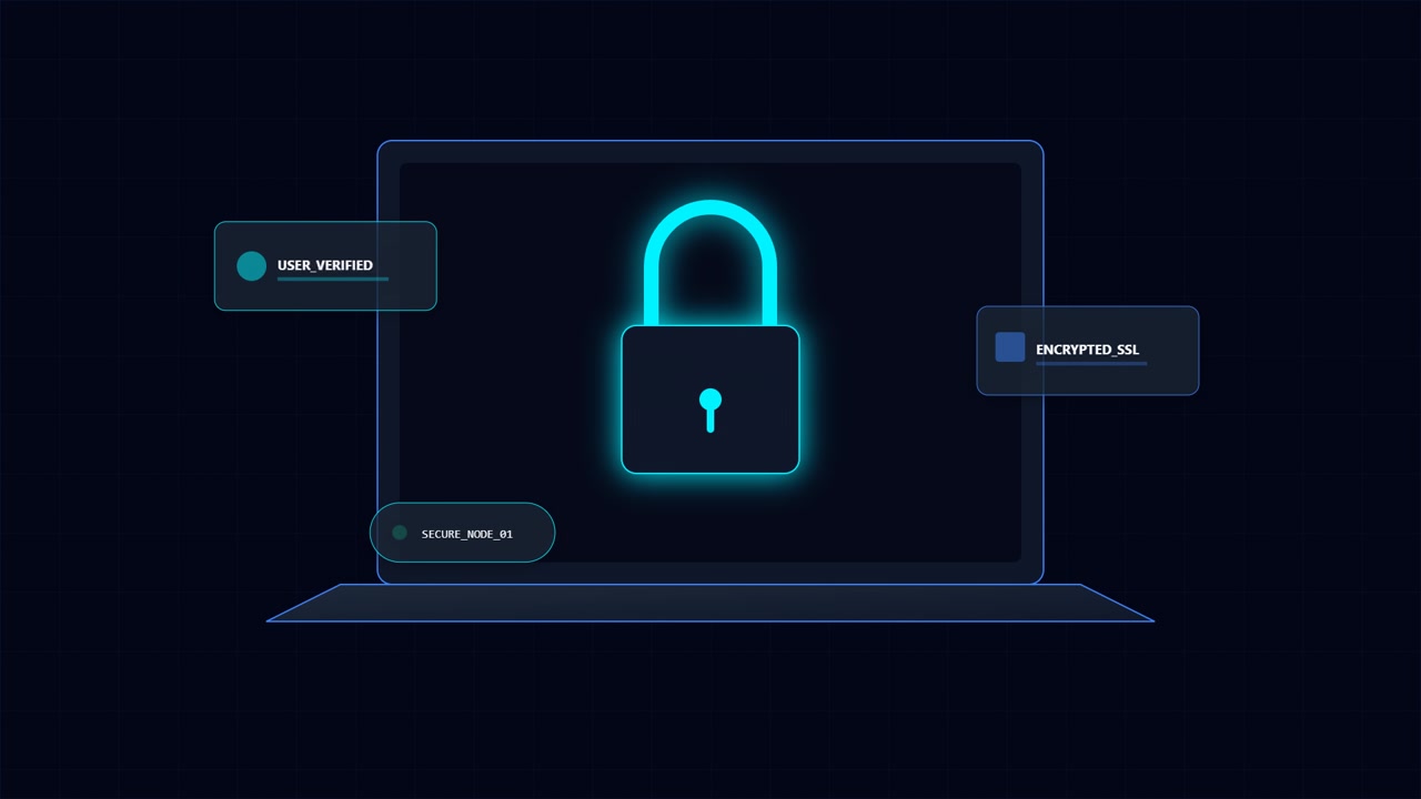 Digital Security Concept with Glowing Padlock on Laptop Screen