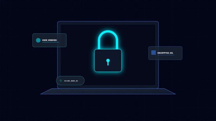 Digital Security Concept with Glowing Padlock on Laptop Screen