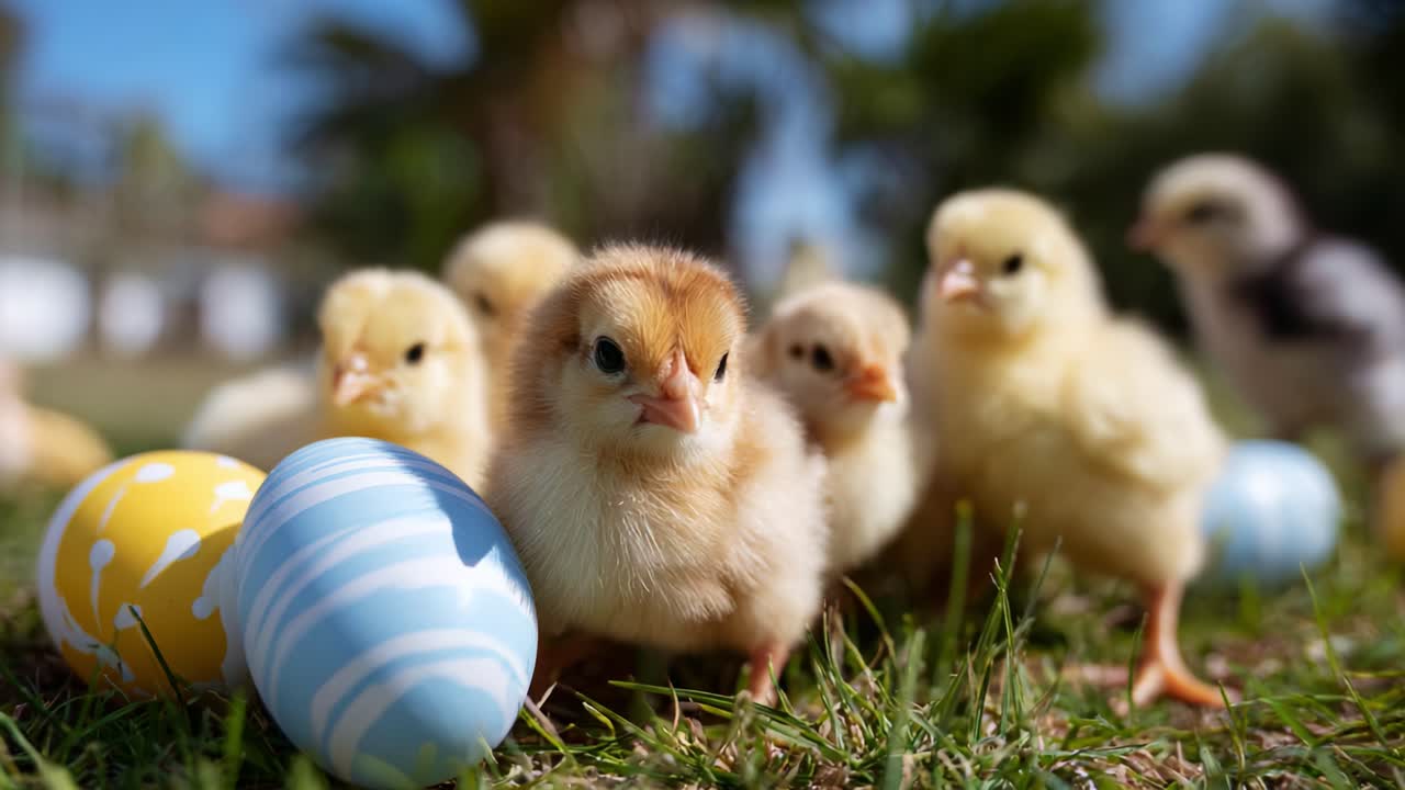 pollito,huevo,pascua,primavera,bebé,amarillo,mono,animal,hierba,colorido,naturaleza,exterior,intenso,juguetón,plumas,decoración,festival,escena,esponjoso,brillante,grupo,cría,vida,color,monería,fresco,alegre,celebración,fauna,jardín,alegre,luz de sol,aventura,belleza,fotografía,momento,asombro,inocencia,vibrante,explorar