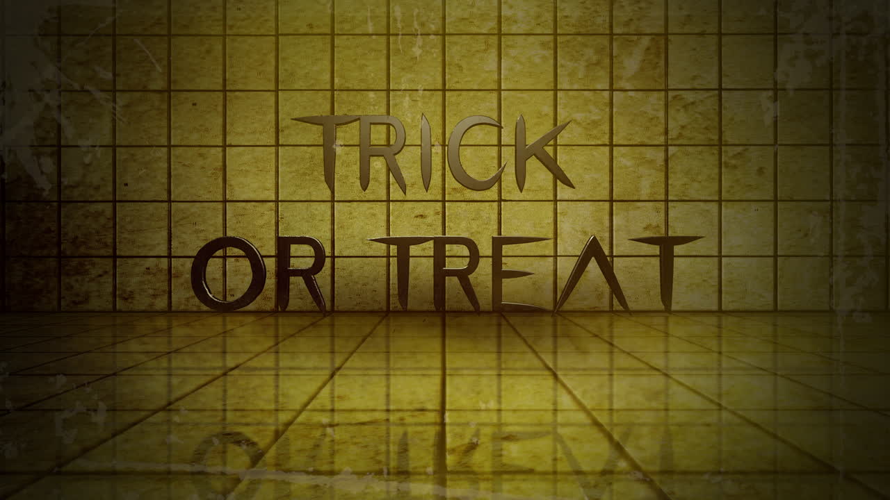 truco o trato en la pared amarilla en la habitación sucia