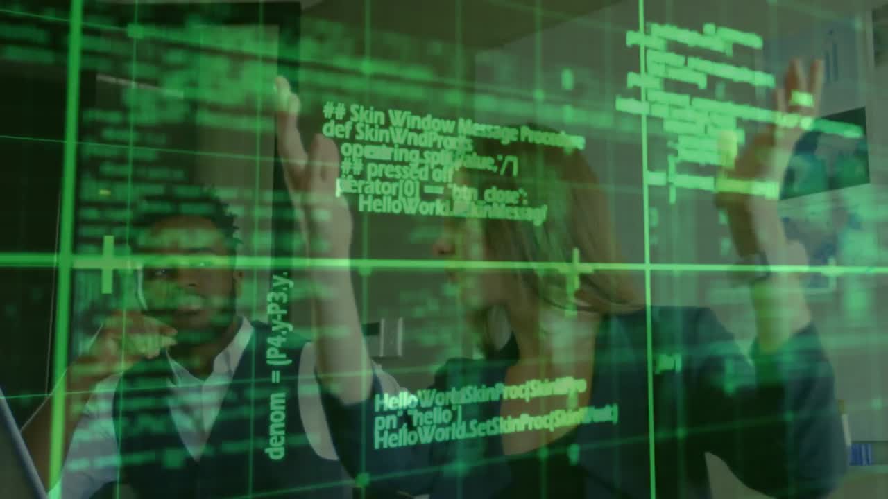 animação do processamento de dados sobre diversas pessoas de negócios no escritório