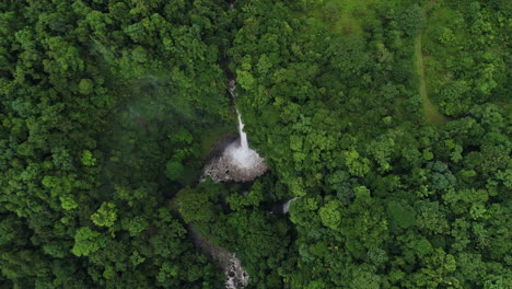 top down aerial la fortuna waterfall costa rica rain forest landscape, 4k