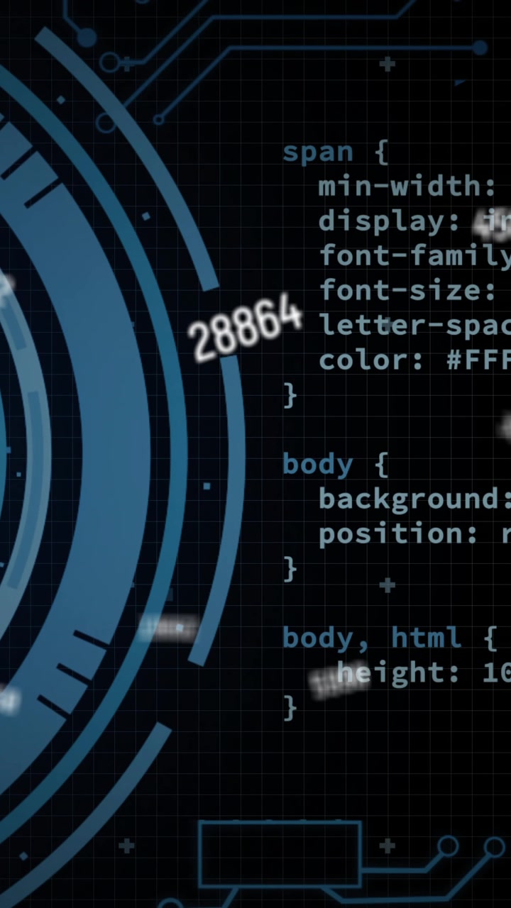 Animation of data processing with scope scanning on black background