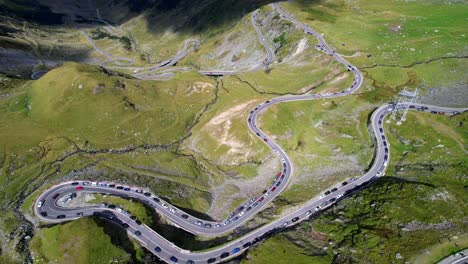 aerial shot over famous transfagarasan serpentine road