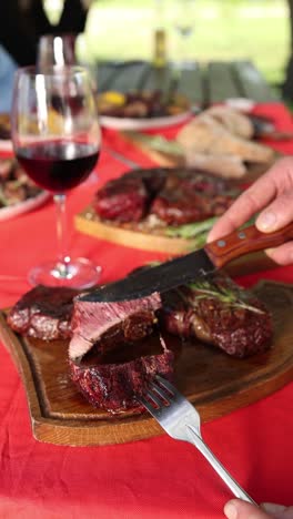 grilled steak dinner at an outdoor party