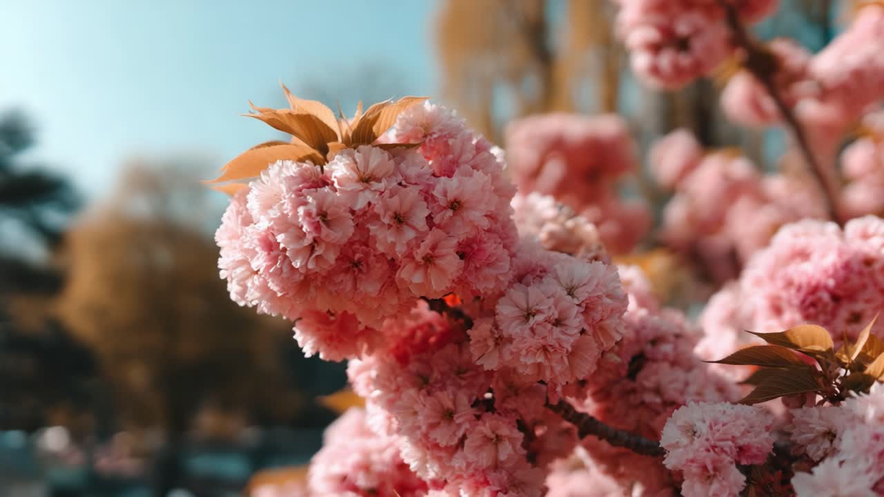 A Stunning Display of Cherry Blossoms in Full Bloom, Highlighting Their Vibrant Pink Petals and Lush Green Leaves in a Serene Natural Setting