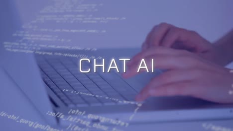 animación de inteligencia artificial texto y procesamiento de datos sobre hombre caucásico usando computadora