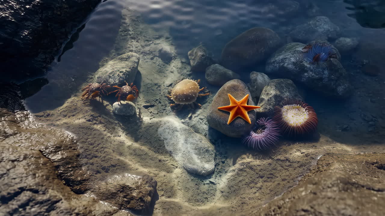 Vibrant Marine Life in a Rocky Tide Pool