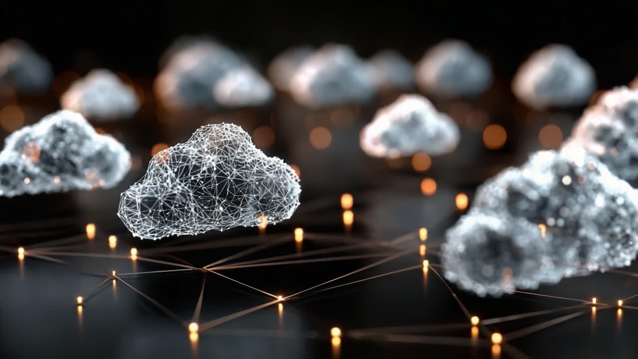 A Stunning Visualization of Digital Clouds Connected by Networks, Showcasing the Integration of Technology and Nature in a Modern Aesthetic