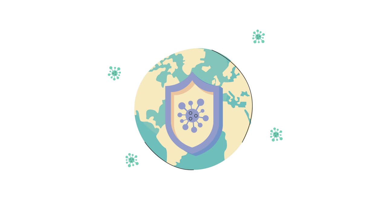 escudo con partículas de covid-19 en el planeta tierra