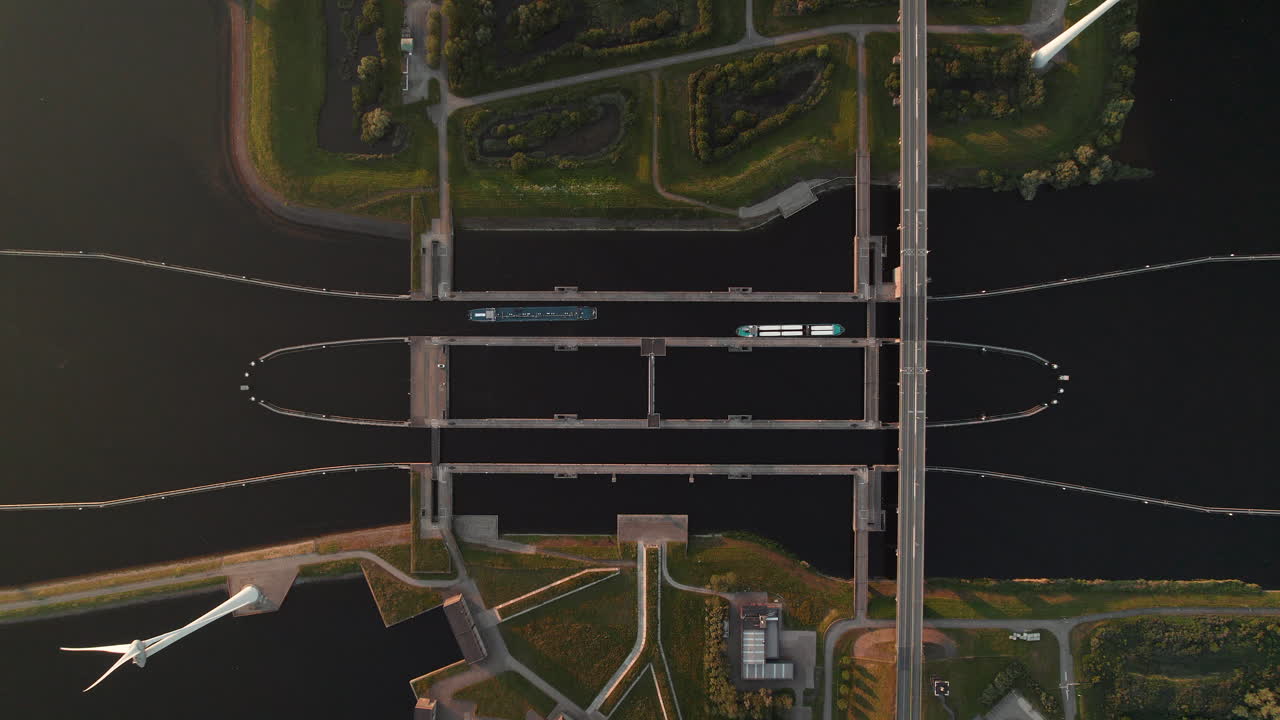 Top View Of Krammersluizen Krammer Locks In Philipsdam, Delta Works, South-Holland, Zeeland, Netherlands. Aerial Shot