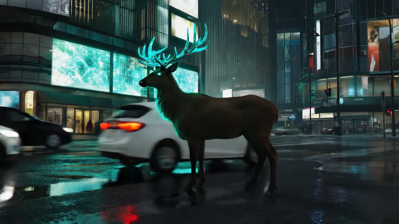 Cyberpunk Deer in City