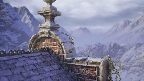 beautiful mountainous landscape with historical architecture and snow