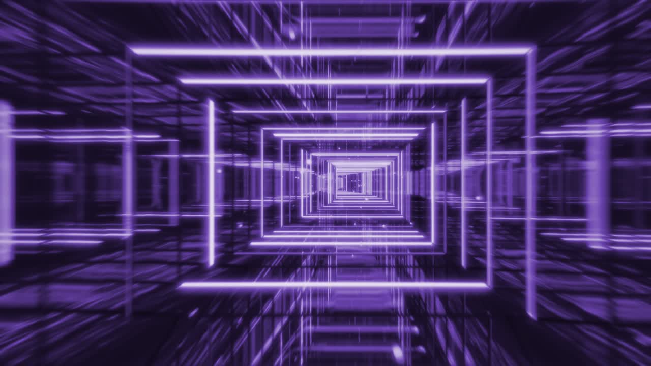 video 4k de fondo negro con túnel tecnológico púrpura.