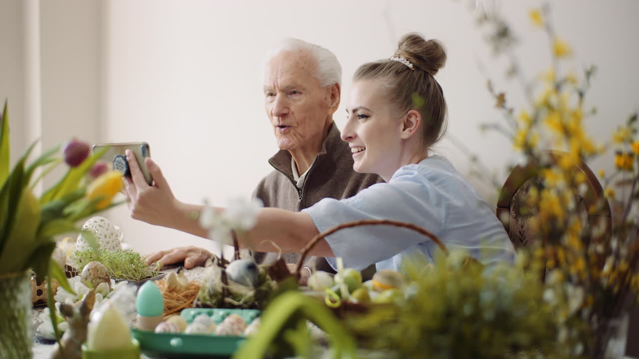 Senior Man And Woman Taking Selfie Photo At Easter Holidays 4
