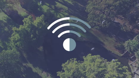 animation of wifi digital icon floating over park