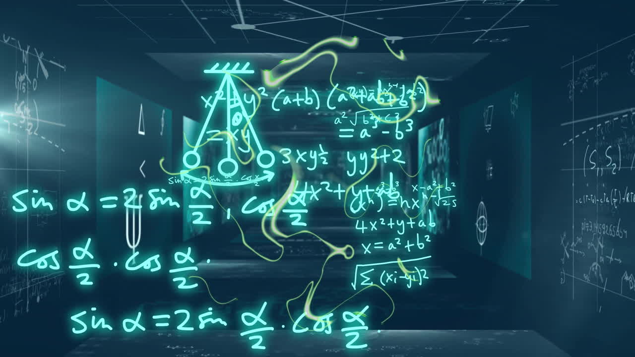 Animating mathematical equations and formulas over abstract dark background