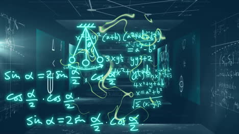animating mathematical equations and formulas over abstract dark background