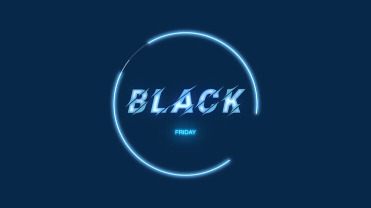 schwarzer freitag mit neonkreis auf blauem farbverlauf