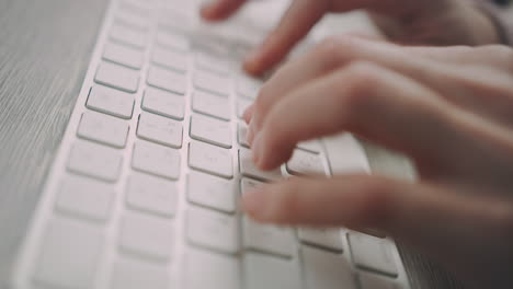 hands typing on keyboard. close up of female hands typing keyboard buttons