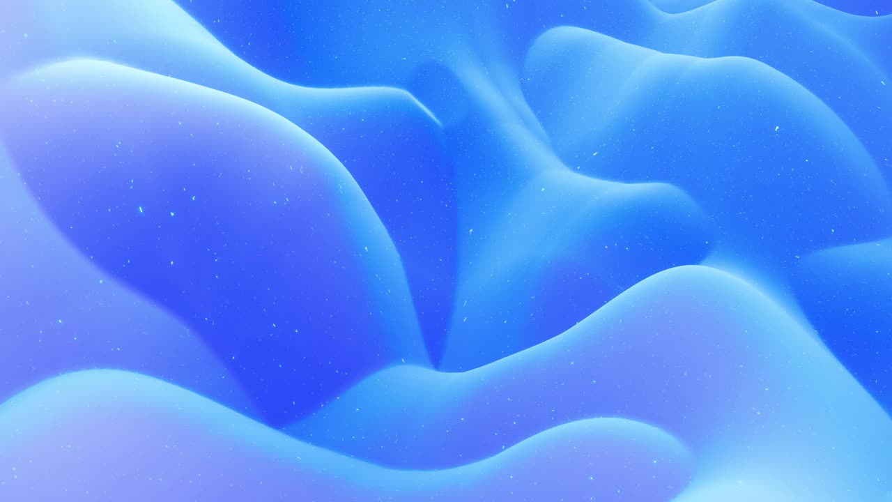 Beautiful abstract 3D surface with glitter sparkles, abstract 3d waves run on surface in loop. Blue gradient, soft matte material with light inner glow. Smoothly 4k animation