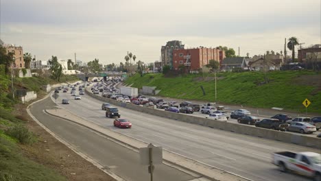 los angeles traffic moving both ways, mid day in hollywood