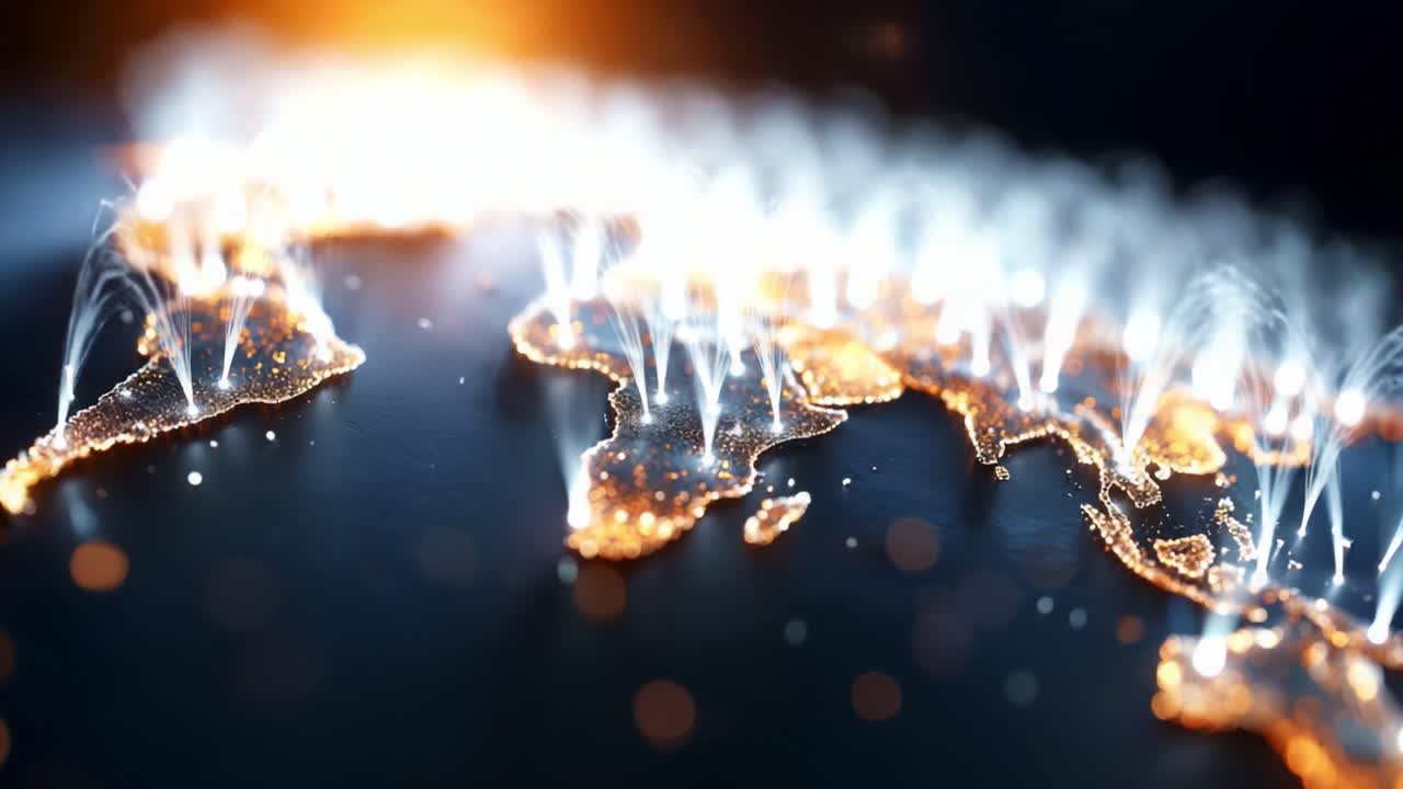 A Stunning Visual Representation of a Glowing World Map, Highlighting Connections Between Continents with Illuminated Lines and a Dark Background for Enhanced Contrast and Depth