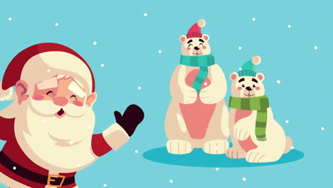 happy merry christmas animation with little santa and bears