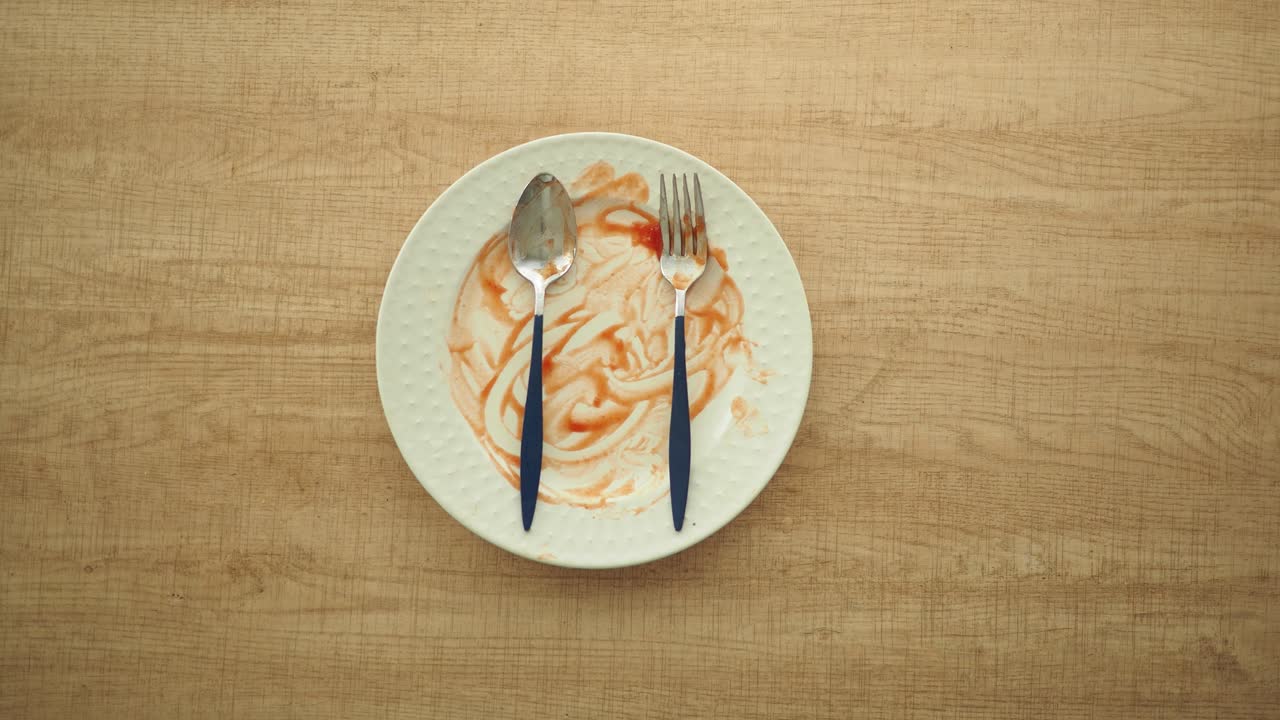 Empty plate with utensils after a meal