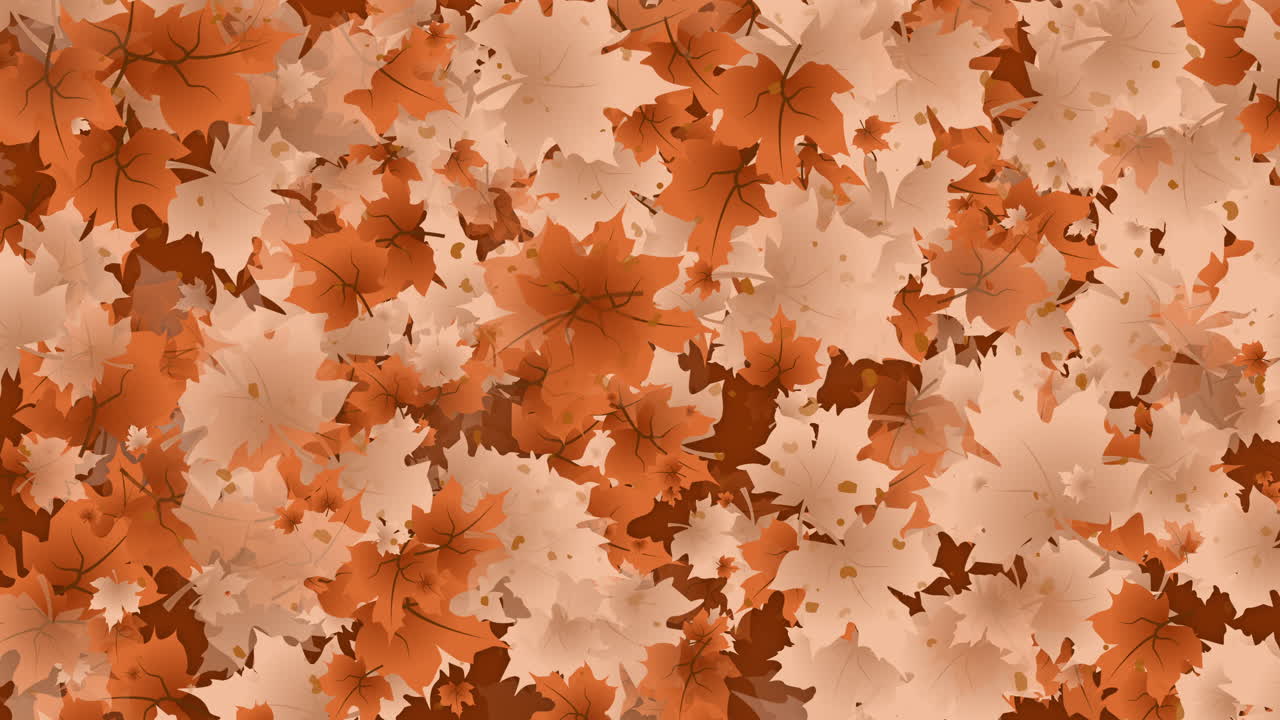 Flying and spinning brown autumn leaves. Abstract seasonal art ornament. Animated seamless looping background.