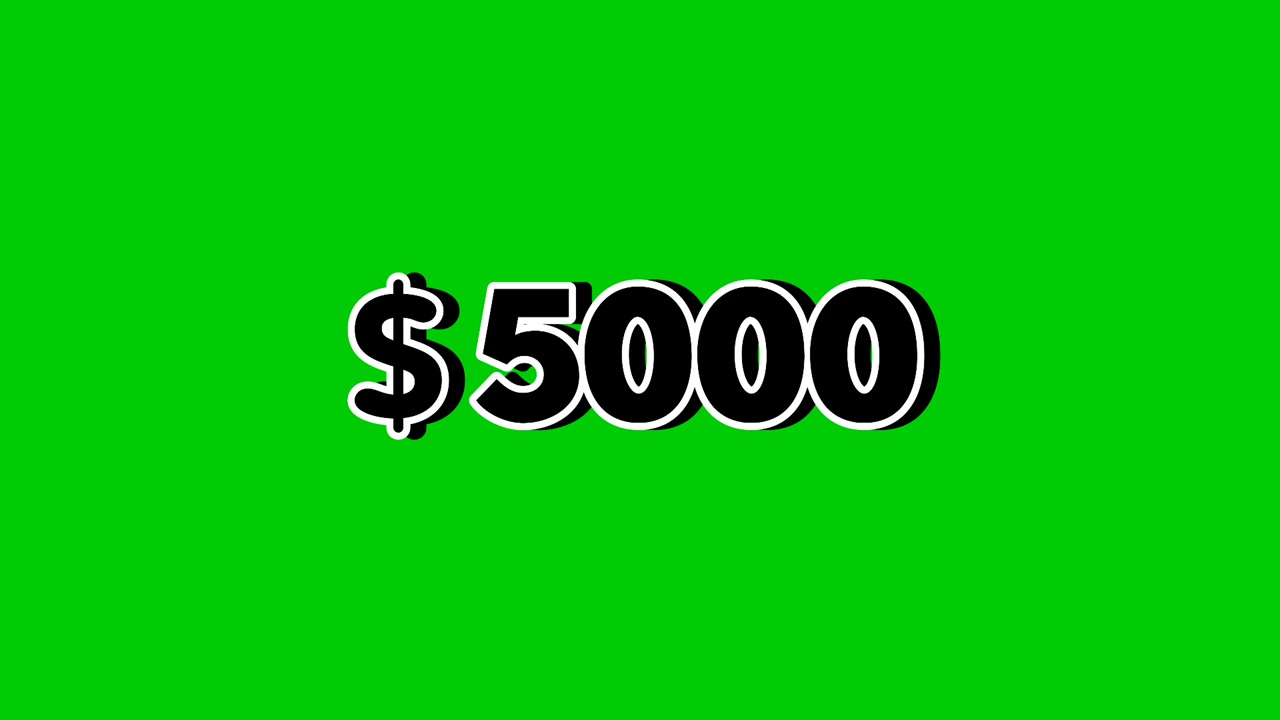 Cartellino del prezzo animato da 5.000 dollari con effetti di fumo e grafica in movimento su sfondo green screen. Elemento video perfetto per pubblicità, e-commerce, vendita al dettaglio, sconti e concetti di promozione aziendale.