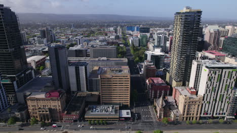 aerial tracking sideways adelaide city skyline, sunny australia