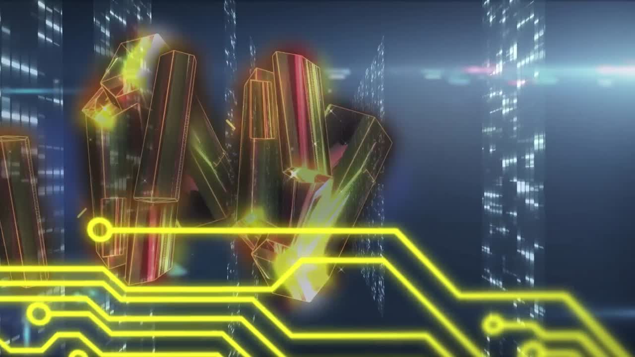 Animation of moving shapes and lines on blue background