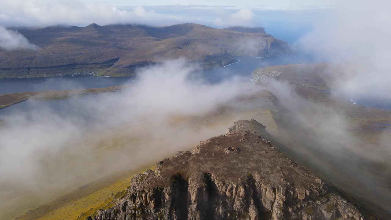 Drone footage of the Sl&aelig;ttaratindur summit on the Eysturoy island in the Faroe Islands