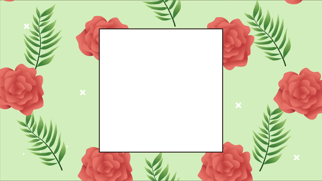bela decoração floral em moldura quadrada com rosas vermelhas