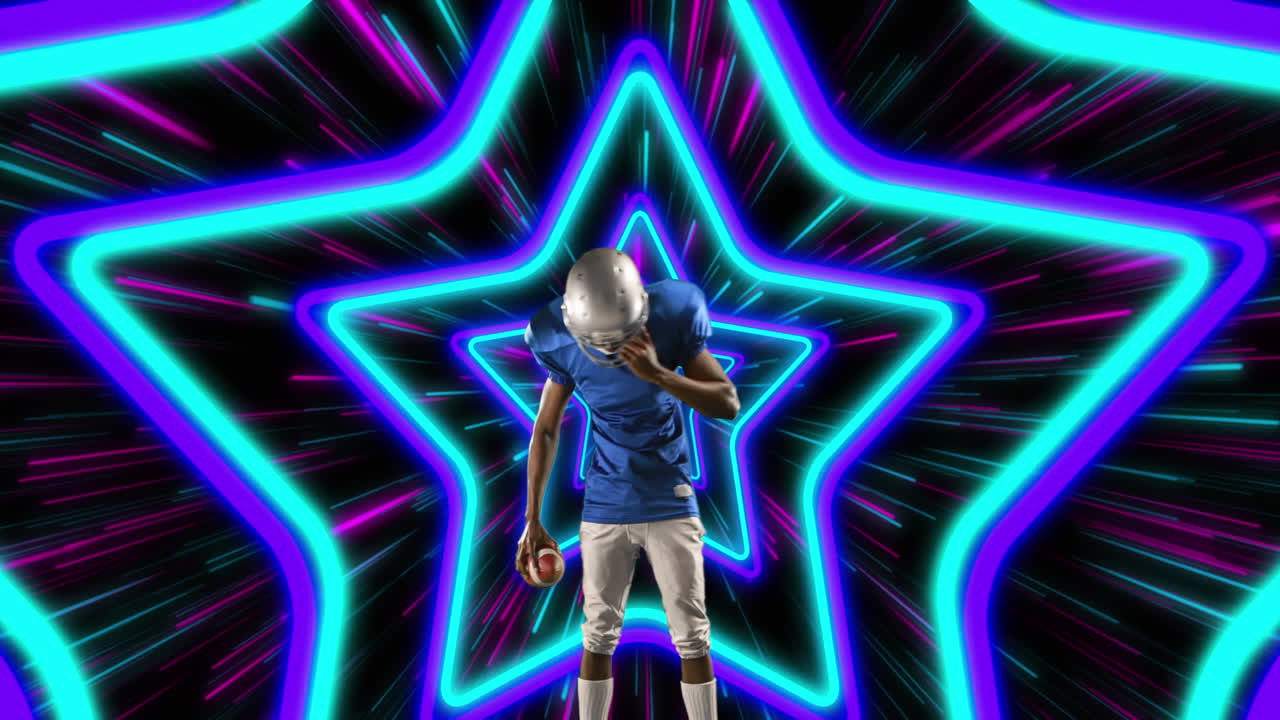 animación de un jugador de fútbol americano afroamericano con formas de pelota