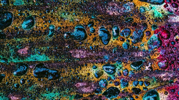 Abstract Macro View of Colorful Bubbles and Liquid Texture